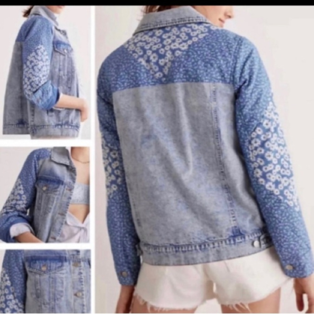 Anthropologie AVEC Les Filles patchwork light denim Jacket size small